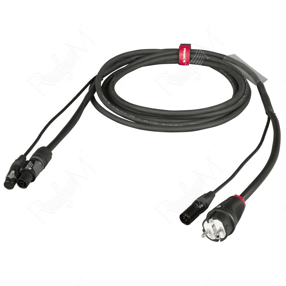 Cavo professionale Combinato DMX + alimentazione per il collegamento di apparati lighting. Lunghezza: 3 metri. Colore disponibil