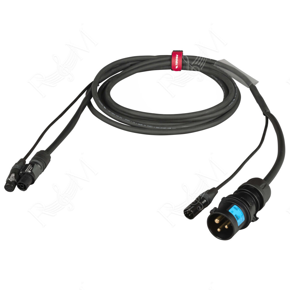 Cavo professionale Combinato DMX + alimentazione per il collegamento di apparati lighting. Lunghezza: 4 metri. Colore disponibil