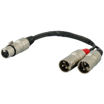 Cavo adattatore professionale per sdoppiare un segnale bilanciato da 1 XLR femmina a 2 XLR maschi.