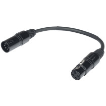 Cavo adattatore DMX per segnale DMX512 con connessioni – XLR 3 poli presa volante > XLR 5 poli spina volante. Lunghezza: 20 cm. 