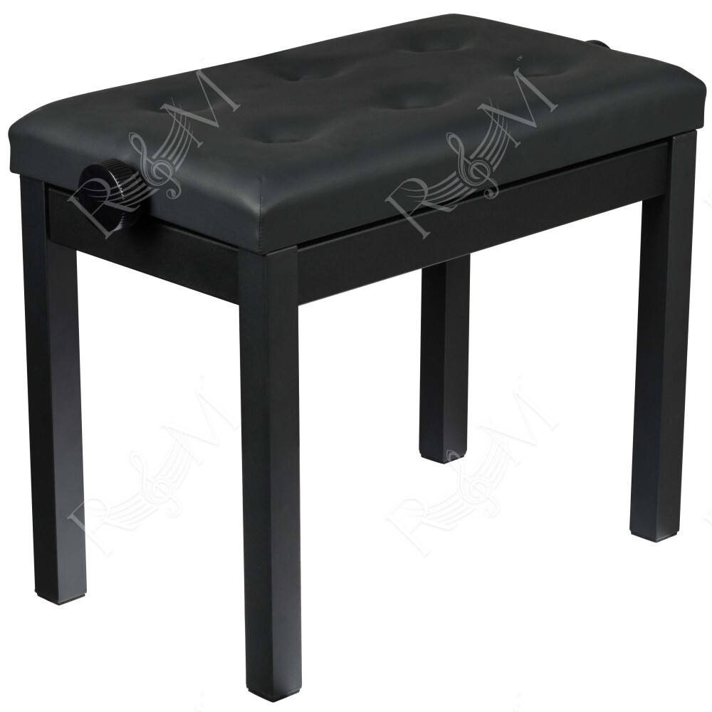 Elegante panca per pianoforte in acciaio verniciato nero opaco, perfetta per ogni ambiente.