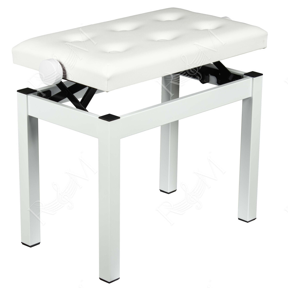 Elegante panca per pianoforte in acciaio verniciato bianco opaco, perfetta per ogni ambiente.