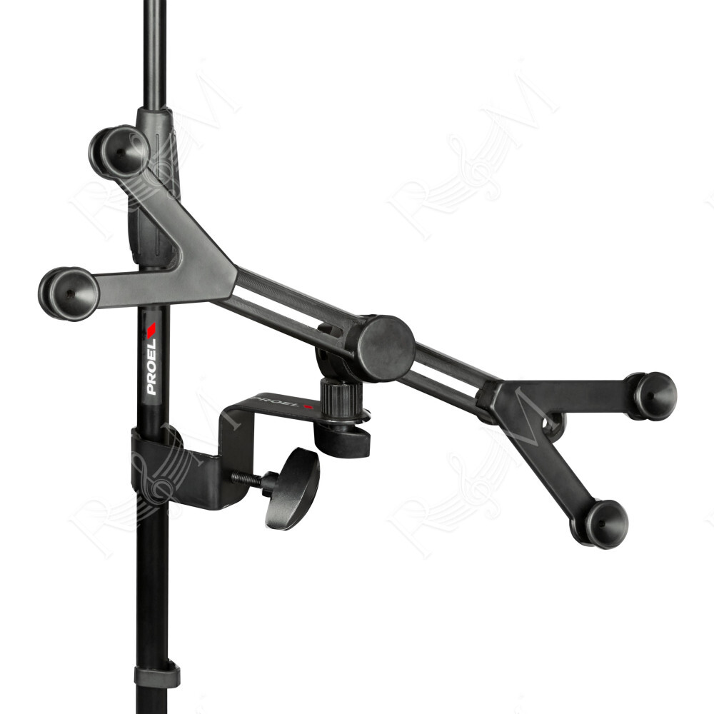 Supporto universale Proel per tablet (10.1" - 14"), realizzato in una robusta combinazione di acciaio, ABS e nylon. Finitura ner