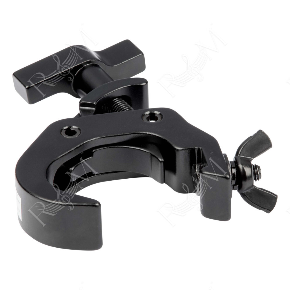 Gancio singolo in alluminio, utilizzabile con tubi da Ø 48 mm a Ø 51 mm. Carico max 250 kg. Disponibile in nero.