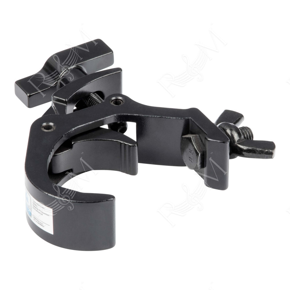 Gancio singolo in alluminio, utilizzabile con tubi da Ø 48 mm a Ø 51 mm. Carico max 50 kg. Disponibile in nero.