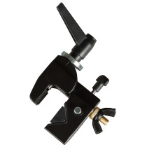 "Super Clamp". Gancio universale in alluminio, utilizzabile con tubi da ø 30 a ø 51 mm. Carico max 15 kg. Disponibile in colore 