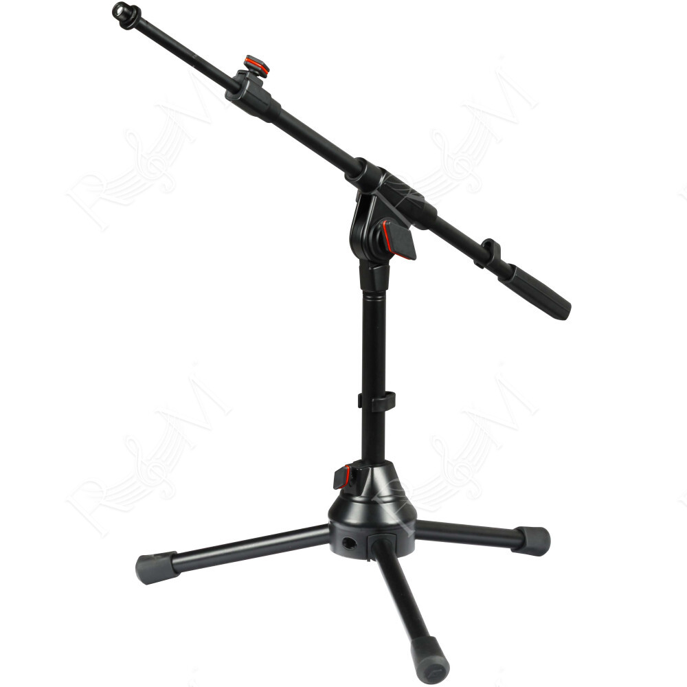 Asta microfonica nana ad altezza fissa a giraffa telescopica. Dotata di base a treppiede in alluminio pressofuso con tubi in acc