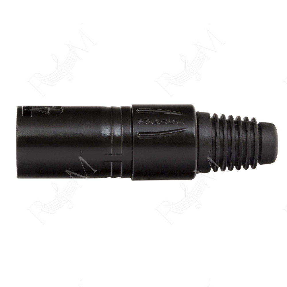 Spina volante XLR professionale 5 poli, pinza interna in nylon con molla terminale in PVC. Colore: Nero.