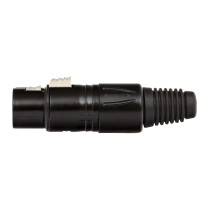 Presa volante XLR professionale 5 poli, pinza interna in nylon con molla terminale in PVC. Colore: Nero.