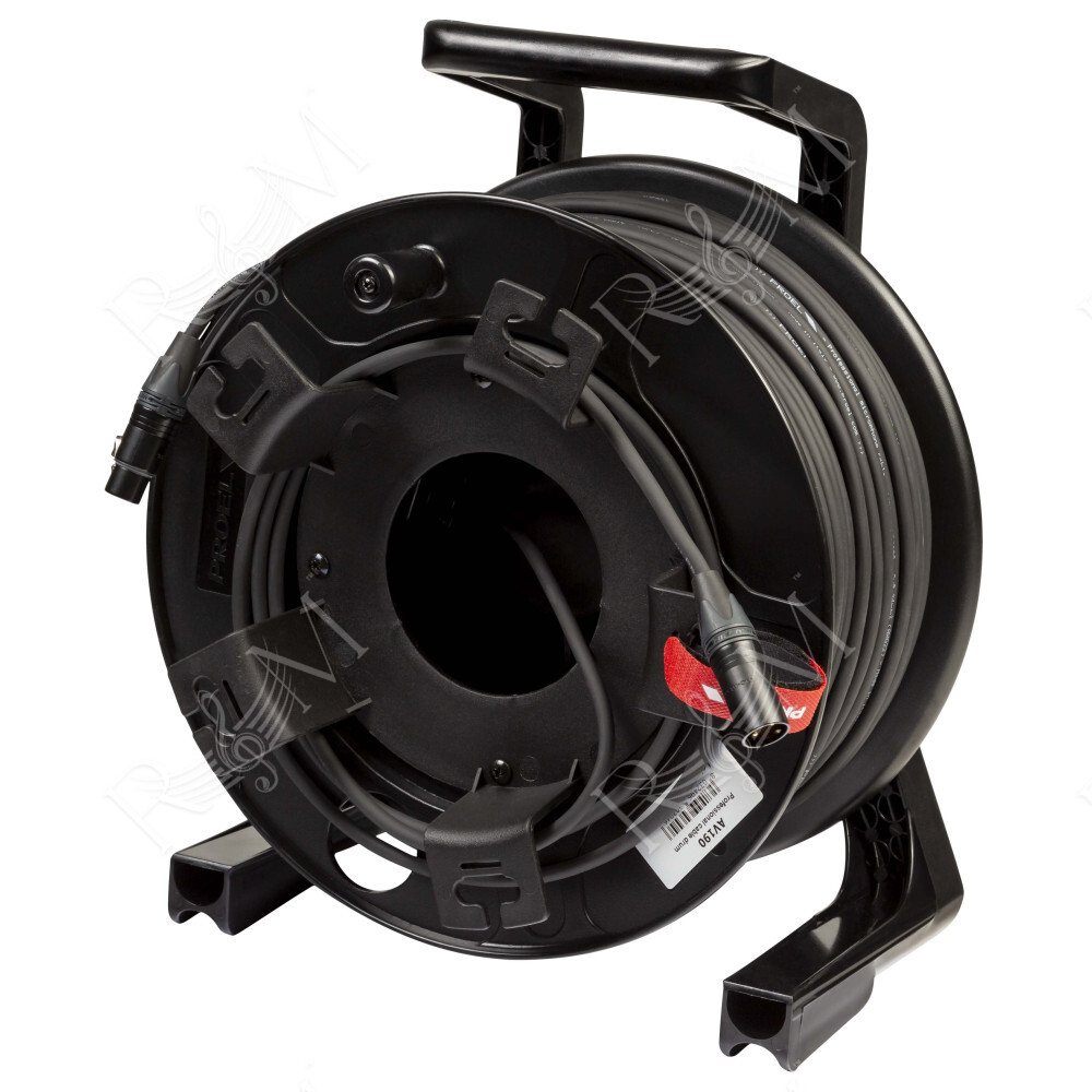 Avvolgitore professionale PROEL, con cavo microfonico HPC290BK - 2 x 0,50 mm2 - assemblato con connettori NEUTRIK femmina volant