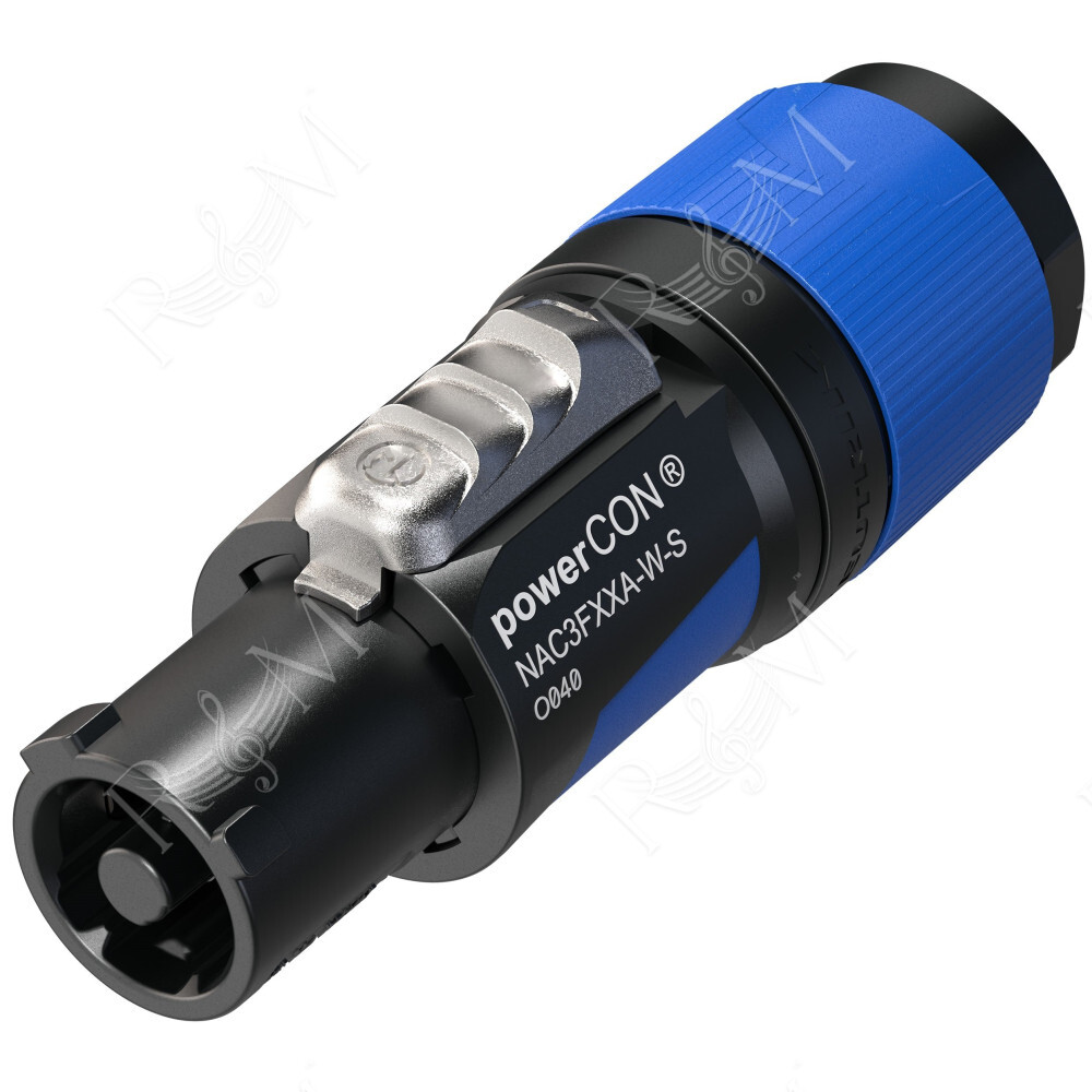 Presa volante NEUTRIK powerCON di potenza 16A, blue, power-in system,3 poli. Manicotto con ingresso per cavi Ø 6 - 12 mm.