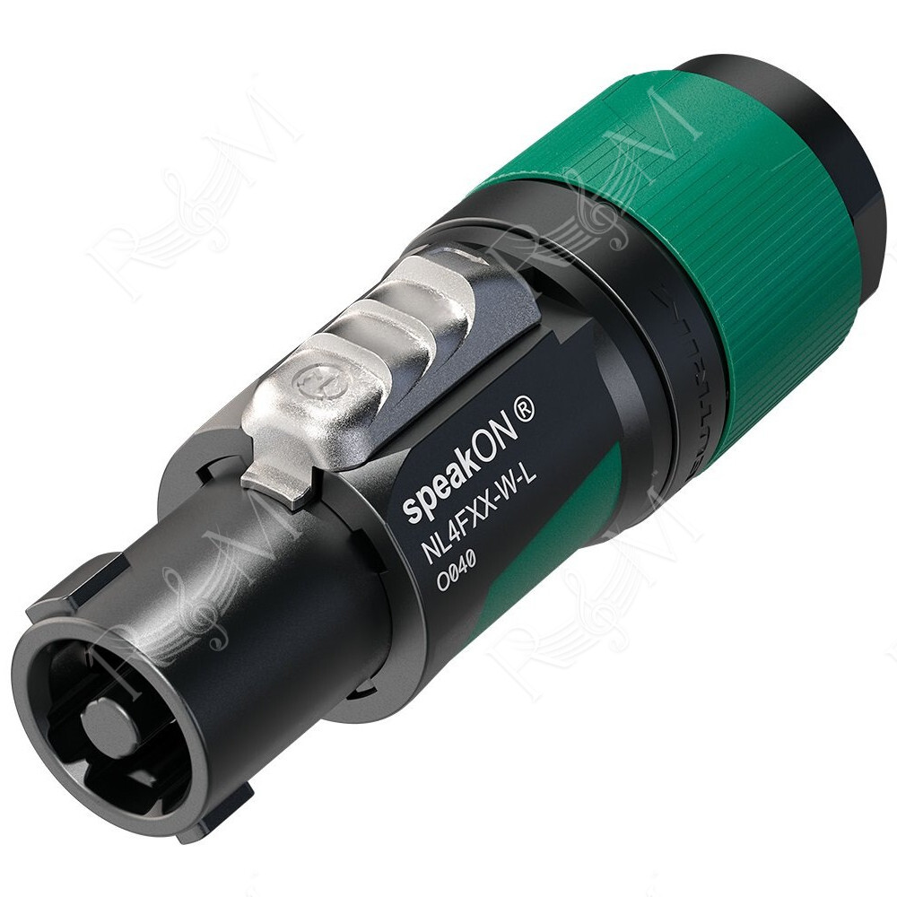 Presa volante NEUTRIK speakON 4 poli. Manicotto con ingresso per cavi Ø 10 - 16 mm. Corrente di esercizio: 37A continui per cont
