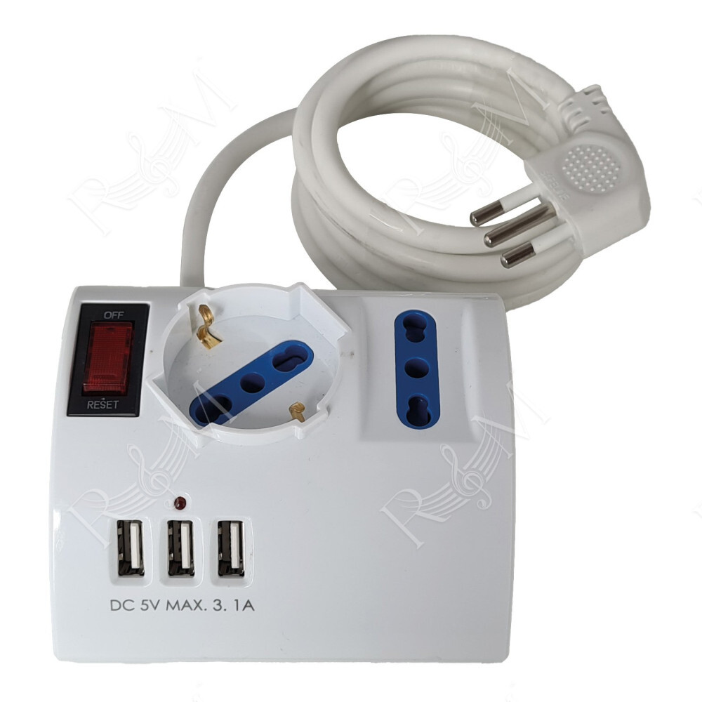 Multipresa 3 posti + 3 USB - Spina 16A