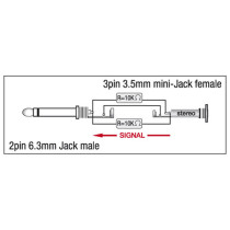 XGA10 - Jack/M mono to mini-jack/F - 90° - incl. 2x 10 kilo-Ohm resistors