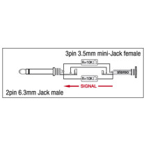 XGA11 - Jack/M mono to mini-jack/F - incl. 2x 10 kilo-Ohm resistors