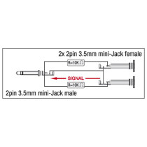 XGA40 - mini-jack/M to 2 x mini-jack/F - incl. 2 x 10 kilo-Ohm resistors