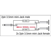 XGA40 - mini-jack/M to 2 x mini-jack/F - incl. 2 x 10 kilo-Ohm resistors