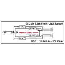 XGA44 - mini-jack/M stereo to 2 x mini-jack/F - incl. 4 x 10 kOhm resistors