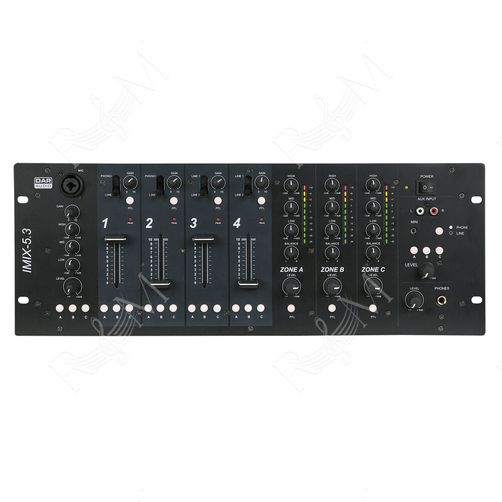 IMIX-5.3 Mixer installazione 4U 5 canali - 3 zone