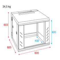 RCA-WMH-9 9 U Armadio di rete con porta in vetro