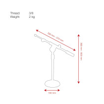 Desk Microphone Stand 390-600 mm - 3/8 filetto