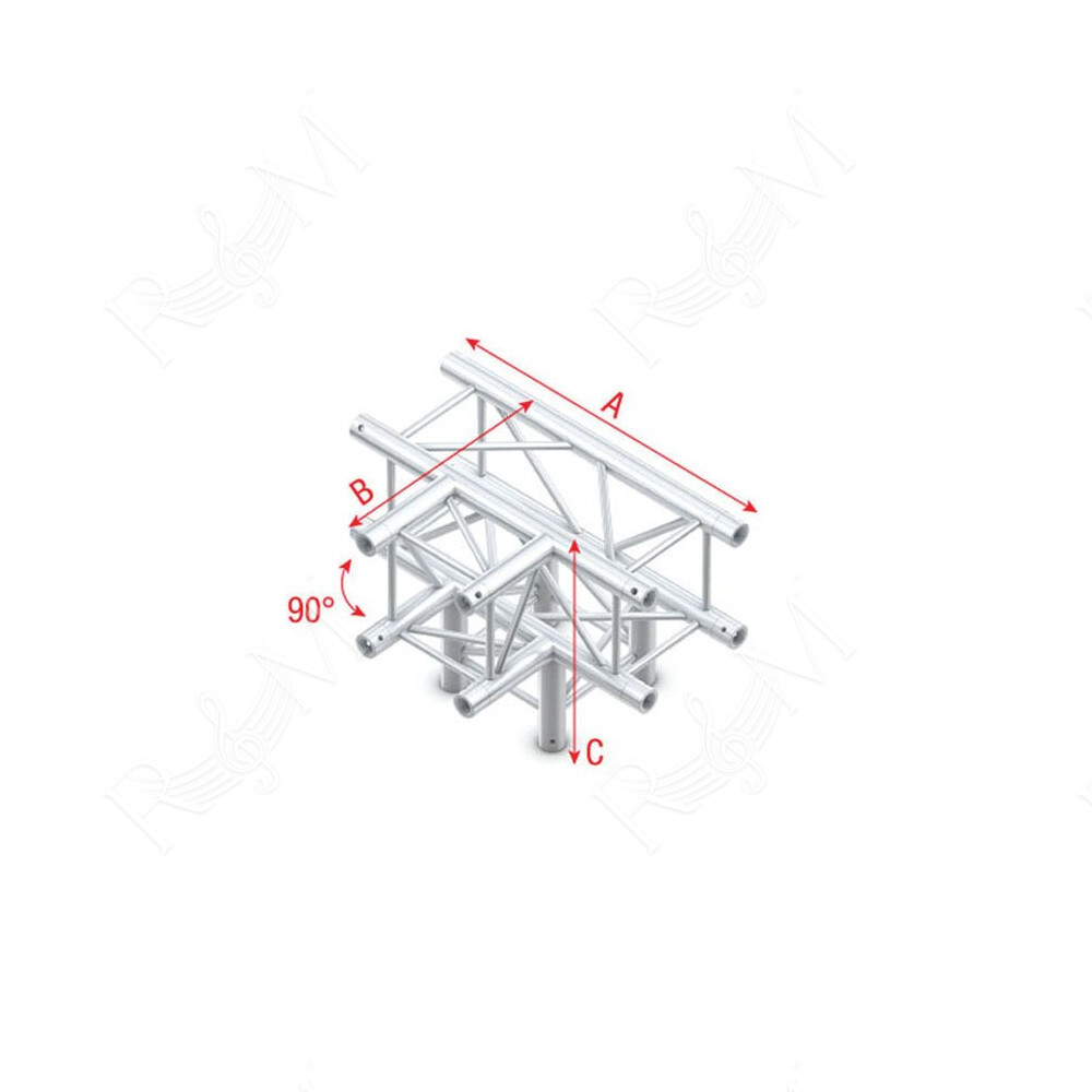 Pro-30 Square F Truss - T-cross + Down 4-way QLVF40 - angolo da 90° - impiego gravoso - argento - F