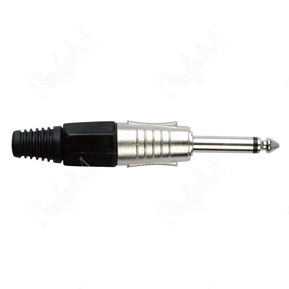 6.3 mm Jack Plug Mono Nickel housing Cappuccio finale nero