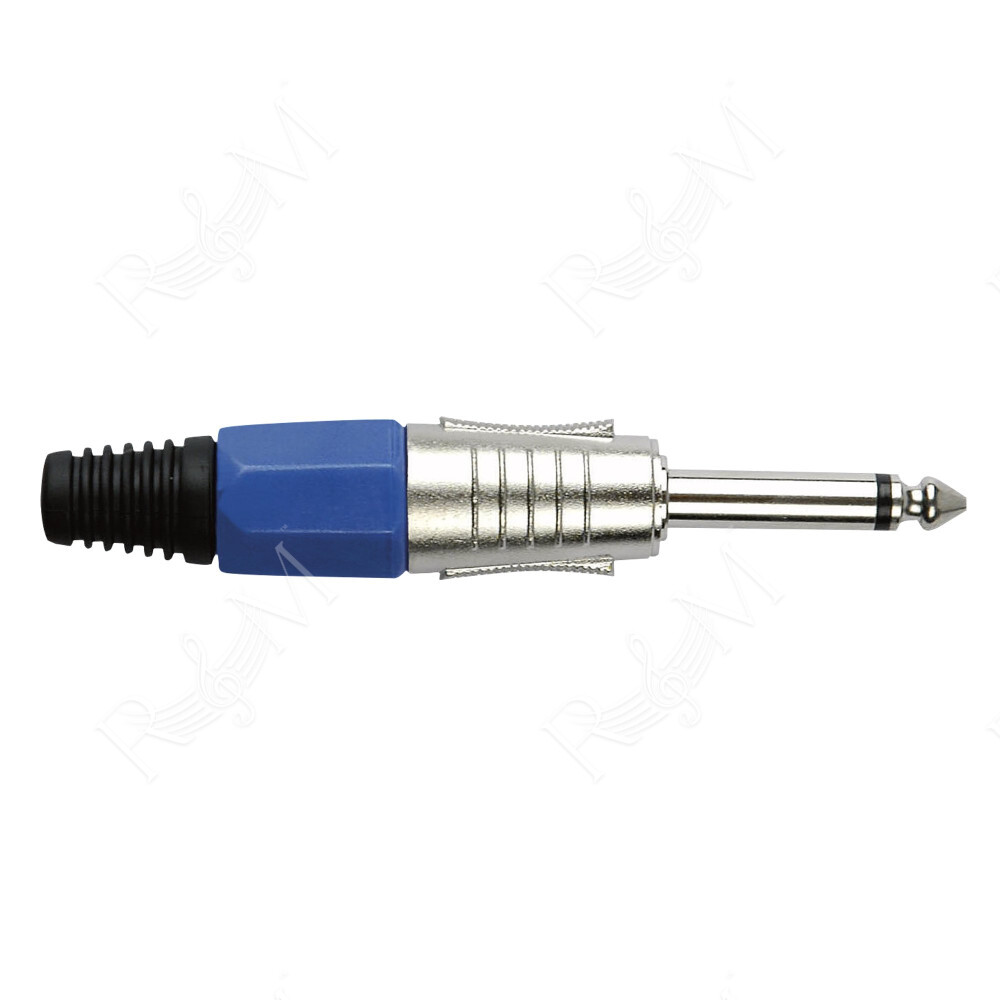 6.3 mm Jack Plug Mono Nickel housing Cappuccio finale blu