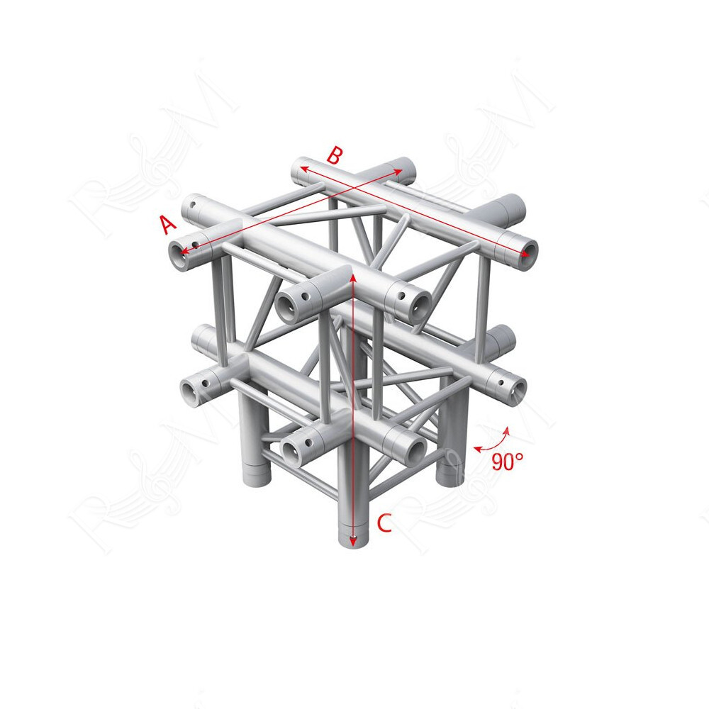 Pro-30 Square P Truss - Cross up/down 6-way - 50 cm QCB65sp - 90° corner - silver - P