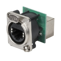 Ethernet RJ45 D-size Chassis Connettore passante in flangia metallica di tipo D con sistema di aggancio sicuro. Nichel