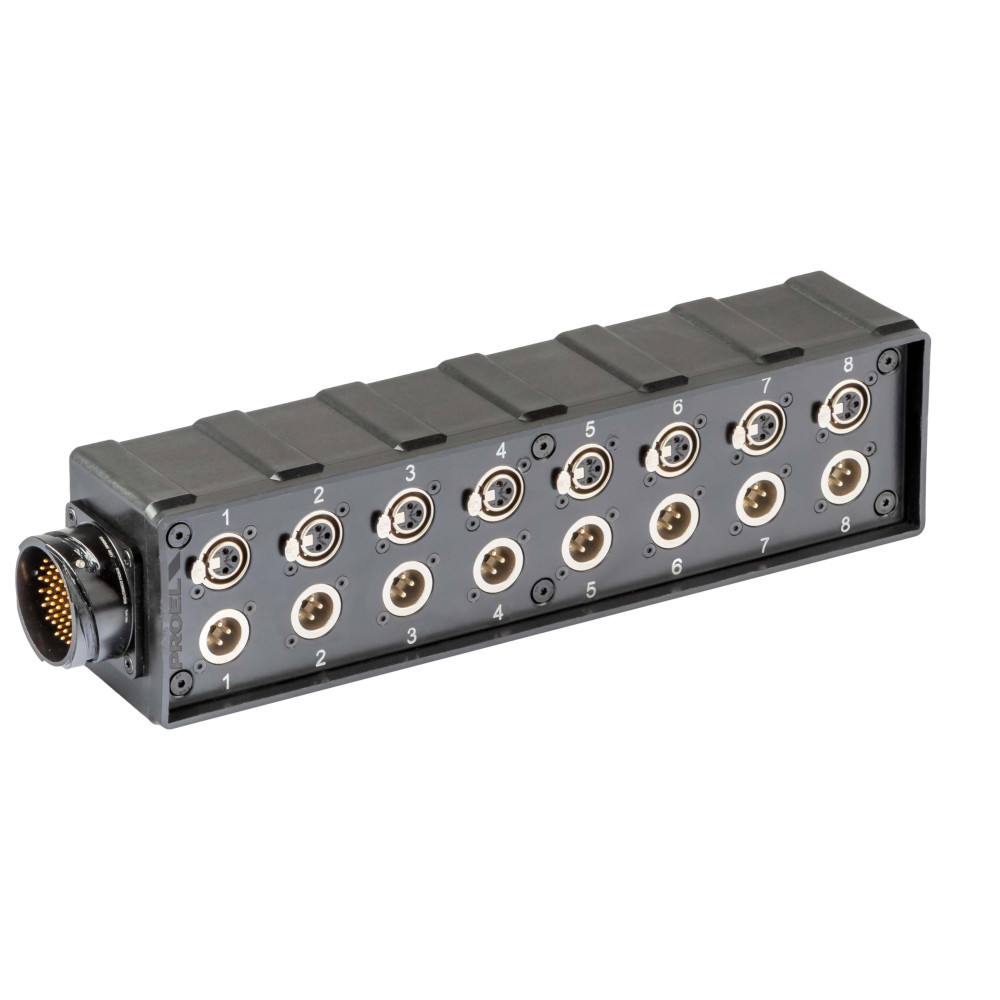 pStage box audio in materiale plastico antiurto con 8 prese pannello XLR 3P NEUTRIK - 8 spine pannello XLR3P NEUTRIK e connettor