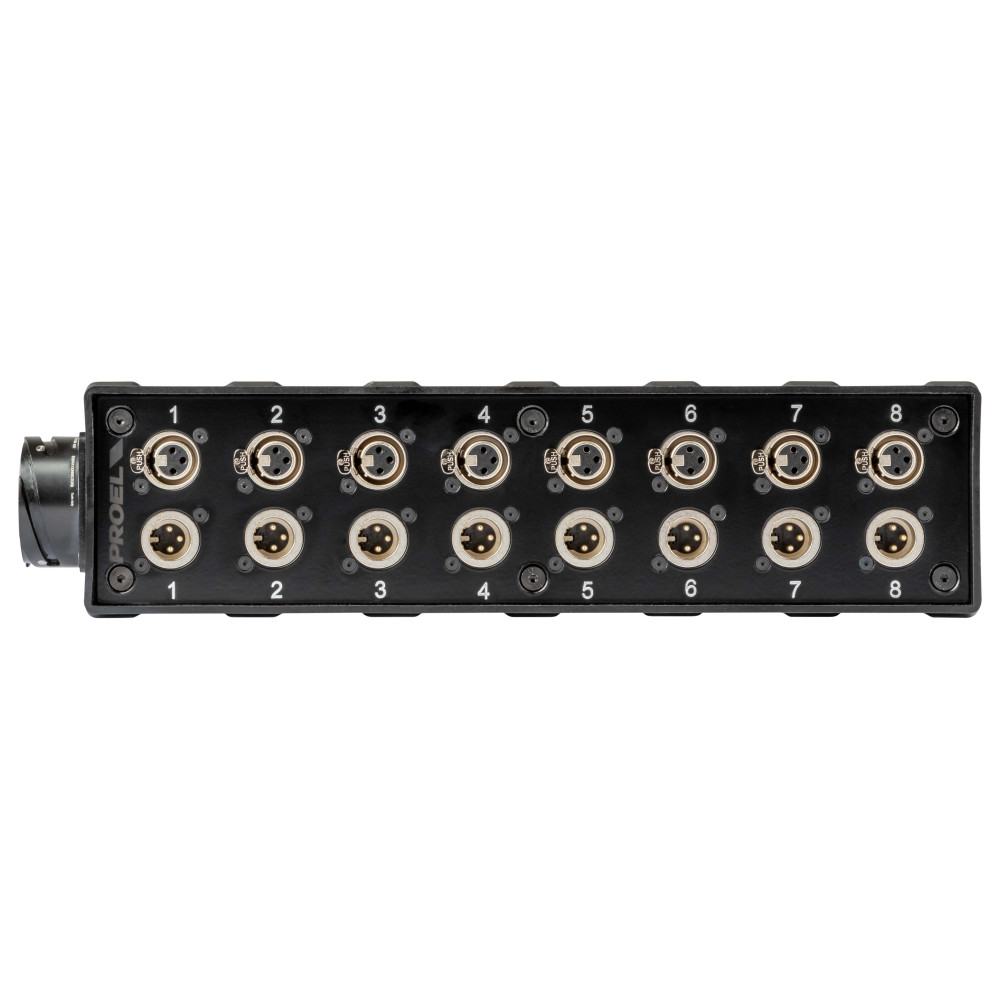 pStage box audio in materiale plastico antiurto con 8 prese pannello XLR 3P - 8 spine pannello XLR3P e connettore multipolare ma