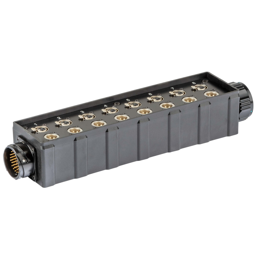 pStage box audio in materiale plastico antiurto con 8 prese pannello XLR 3P - 8 spine pannello XLR3P e connettore multipolare ma