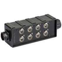 pAudio box in materiale plastico antiurto cablato con 8 prese pannello XLR 3P NEUTRIK e connettore multipolare di collegamento 2