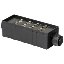 pAudio box in materiale plastico antiurto cablato con 8 prese pannello XLR 3P NEUTRIK e connettore multipolare di collegamento 2