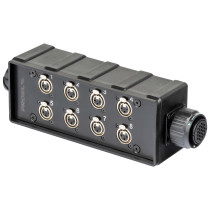 pAudio box in materiale plastico antiurto cablato con 8 prese pannello XLR 3P NEUTRIK e connettore multipolare di collegamento 2