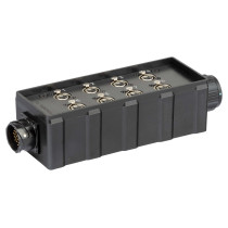 pAudio box in materiale plastico antiurto cablato con 8 prese pannello XLR 3P NEUTRIK e connettore multipolare di collegamento 2