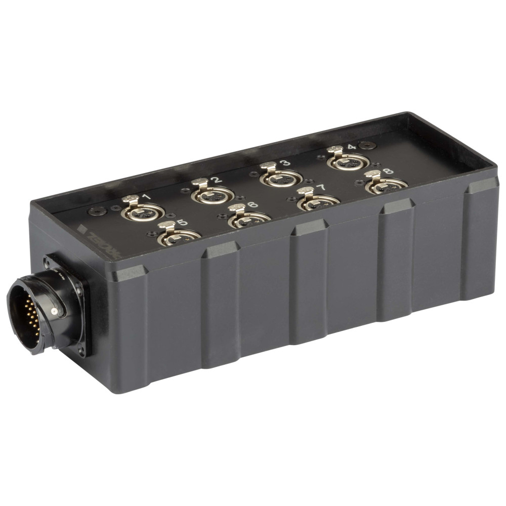pAudio box in materiale plastico antiurto cablato con 8 prese pannello XLR 3P e connettore multipolare di collegamento 25 Poli (