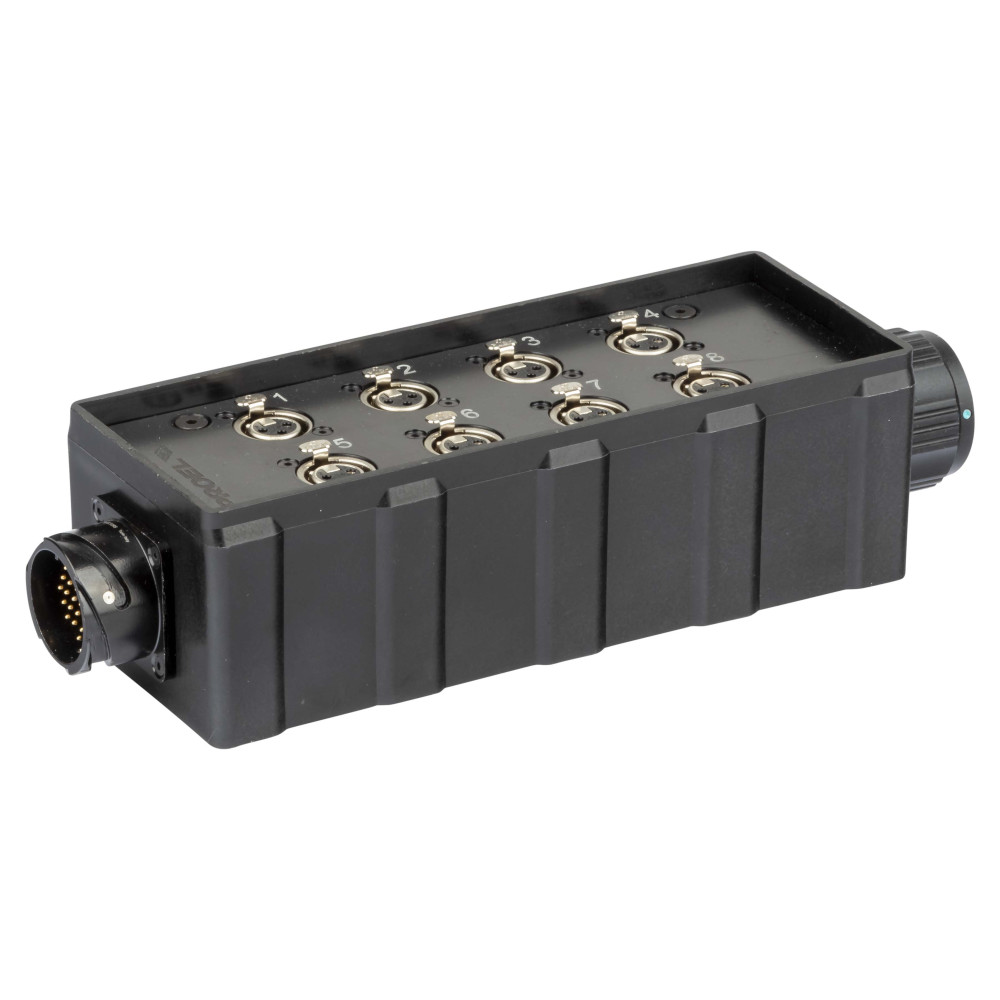 pAudio box in materiale plastico antiurto cablato con 8 prese pannello XLR 3P e connettore multipolare di collegamento 25 Poli (