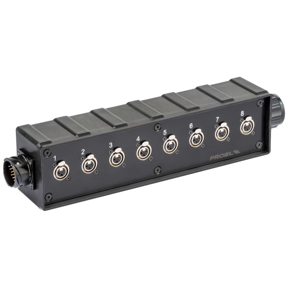 pAudio box in materiale plastico antiurto cablato con 8 prese pannello XLR 3P e connettore multipolare di collegamento 25 Poli (