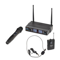 RADIOMIC. DIG DOPPIO UHF SOUNDSATION WF-D290HP MKII-A2 1TX MANO + TASC.&HEADSET 606-613.5MHz